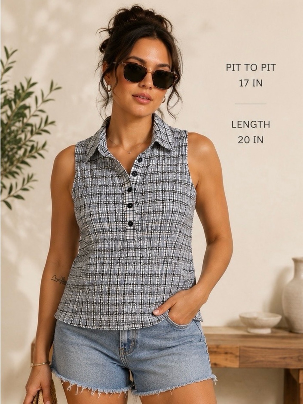 Pilcro Smocked Plaid Sleeveless Top – Size Large